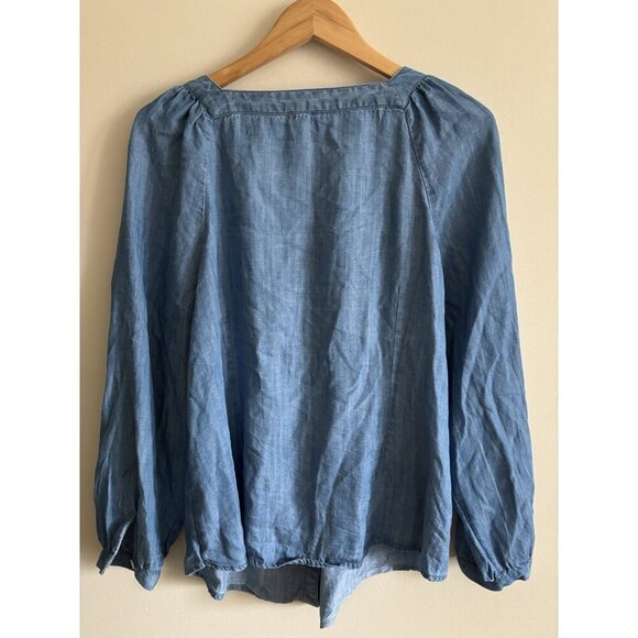 Talbots Blue Chambray Square Neck Button Up Top Blouse Shirt 2X Peasant Boho - Picture 5 of 8